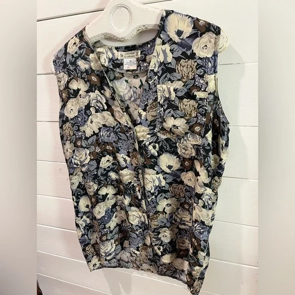 VERO MODA • Vintage Floral Silk Sleeveless Top • Size M - Picture 3 of 9